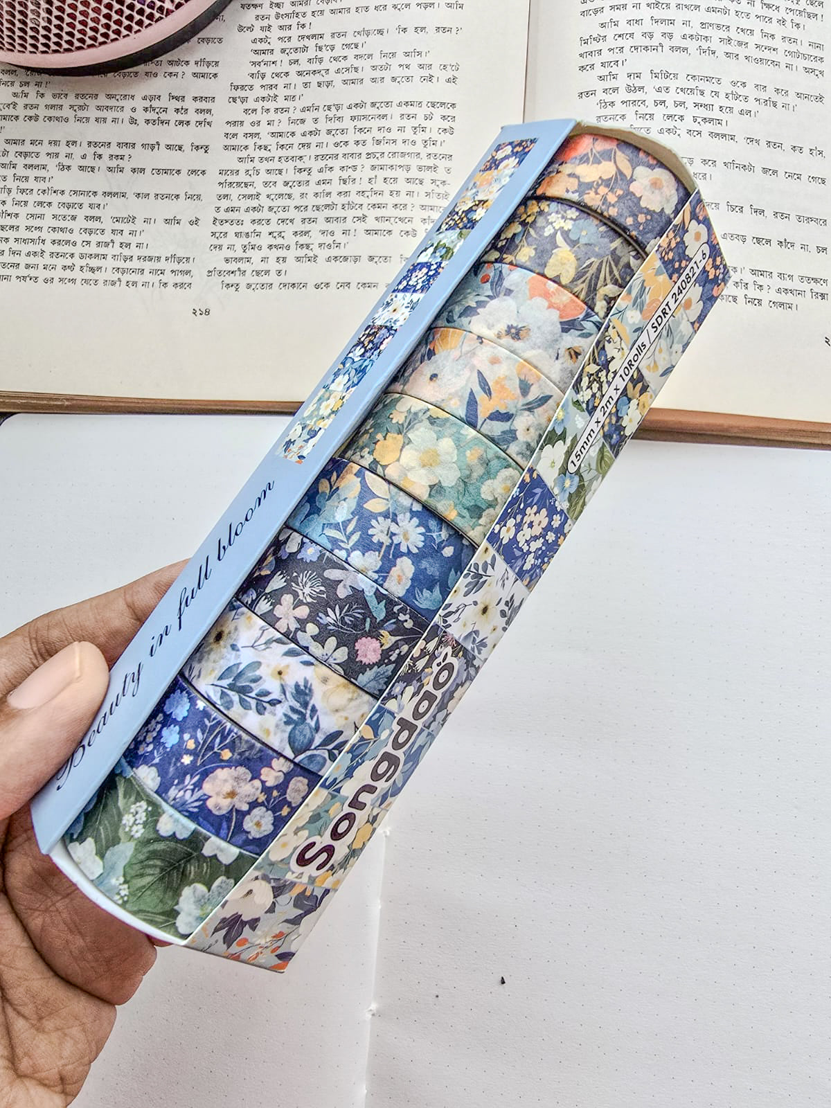SDRT8216 | Beauty In Full Bloom Colour Full Flowers Washi Tape 10pcs Rolls |15mm×2m×10Rolls