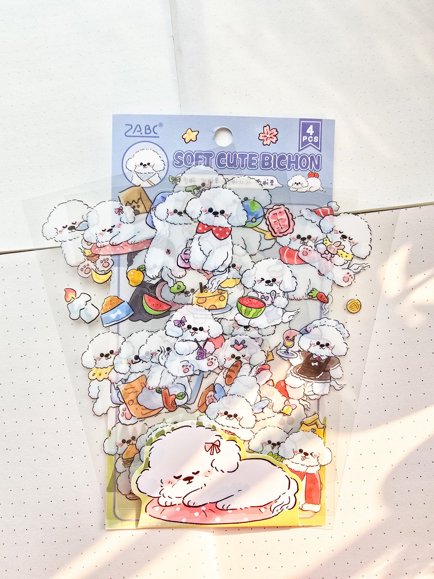 JYMQ-6-01  | G9| Soft Cute Bichon | PET | Transparent Sticker| 4 Sheets |