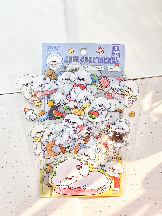 JYMQ-6-01  | G9| Soft Cute Bichon | PET | Transparent Sticker| 4 Sheets |