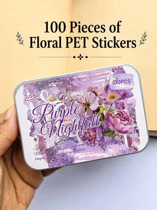 MYSH-404| Purple Nightfall Vintage Watercolor Flowers | PET | Stickers Box | 100Pcs | 40* 40mm