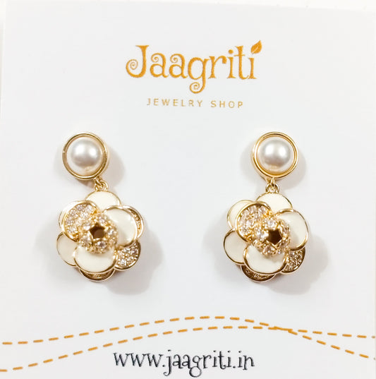 White Rose Pearl Earrings