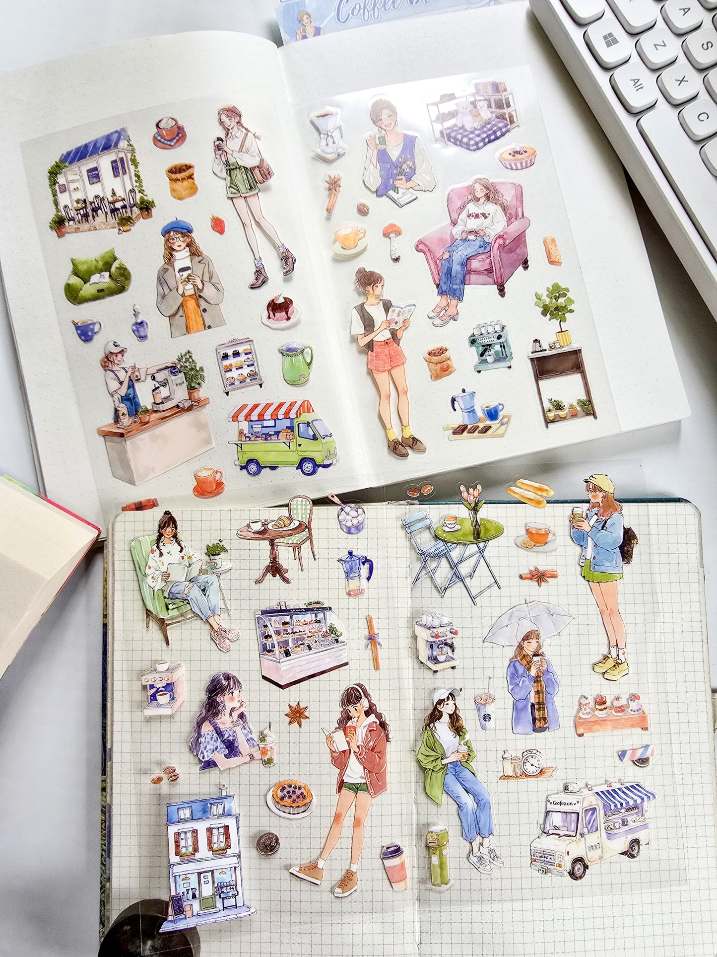 QWSGJ-603 | Coffee break Stickers Come In A 4-Sheet pack Featuring Cozy, Aesthetic Lifestyle Illustrations | 115*178mm