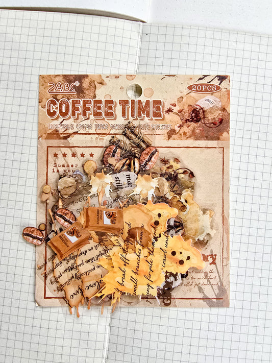 NXKJ-606 | COFFEE TIME LUXURIOS COFFEE TRACE SERIES EXQUISITE STICKERS 20 PCS | 70*70mm