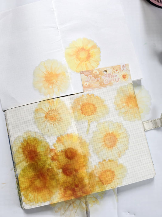 RQHS-602 | PET | Transparent | Floral | Sticker | Lemon Daisy | 20 Pcs| 80*80mm