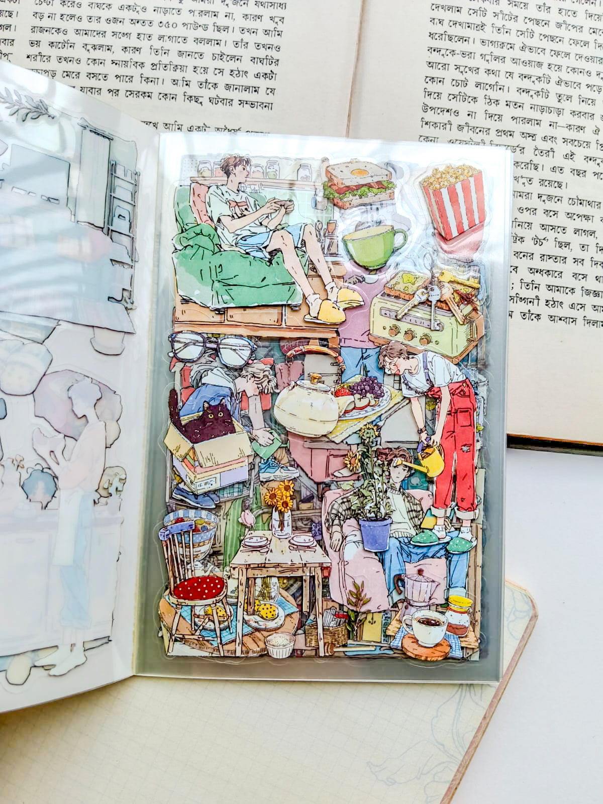 SHBJL-404 | Half A Day Off Character Sticker Book Over 400 Aesthetic PET Sticker daily-life themed | 100* 150mm 20Pcs