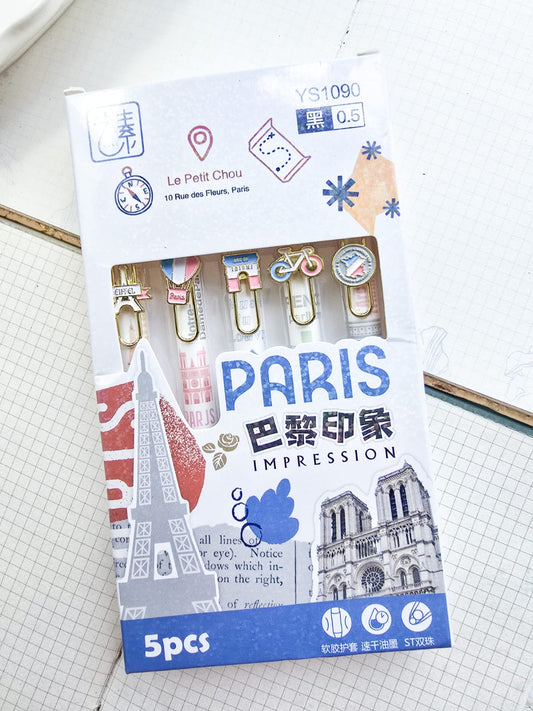 YS1090 |  Kawaii Paris Theme stationery Gel Pens| 5pcs | 0.5mm