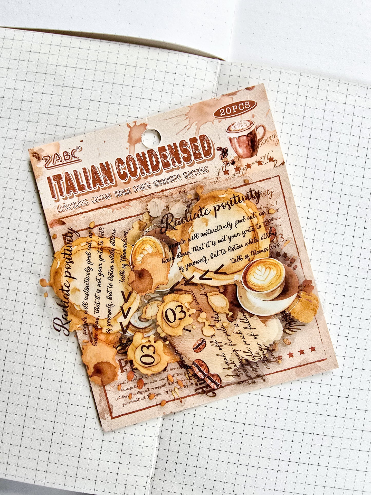 NXKJ-602 | ITALIAN CONDENSED LUXURIOS COFFEE TRACE SERIES EXQUISITE STICKERS 20 PCS | 70*70mm