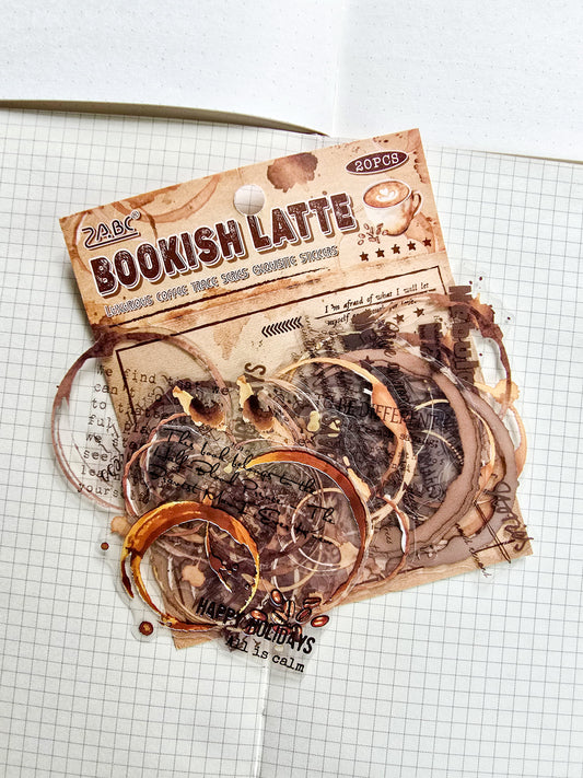 NXKJ -601 | BOOKISH LATTE LUXURIOS COFFEE TRACE SERIES EXQUISITE STICKERS 20 PCS | 70*70mm
