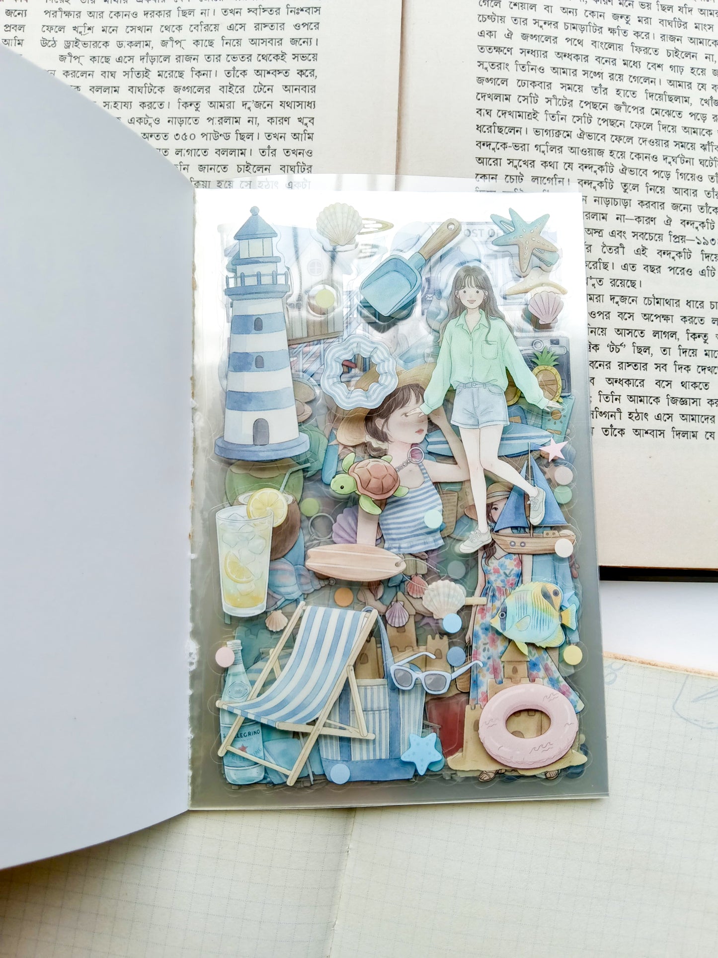 RJMH-401 | Sea Wind Aesthetic Sticker Book  Blue Coastal Cafe Illustration And Over 400 Decorative 20Pcs | 150* 100mm