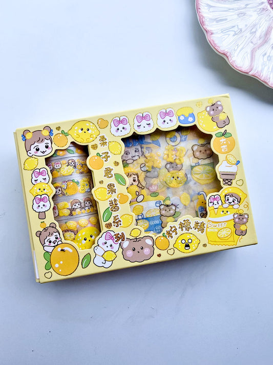 KQ-22401 | Kawaii Washi Tape & Kawaii Sticker Box Set | Waterproof Transparent PET Washi & Sticker |