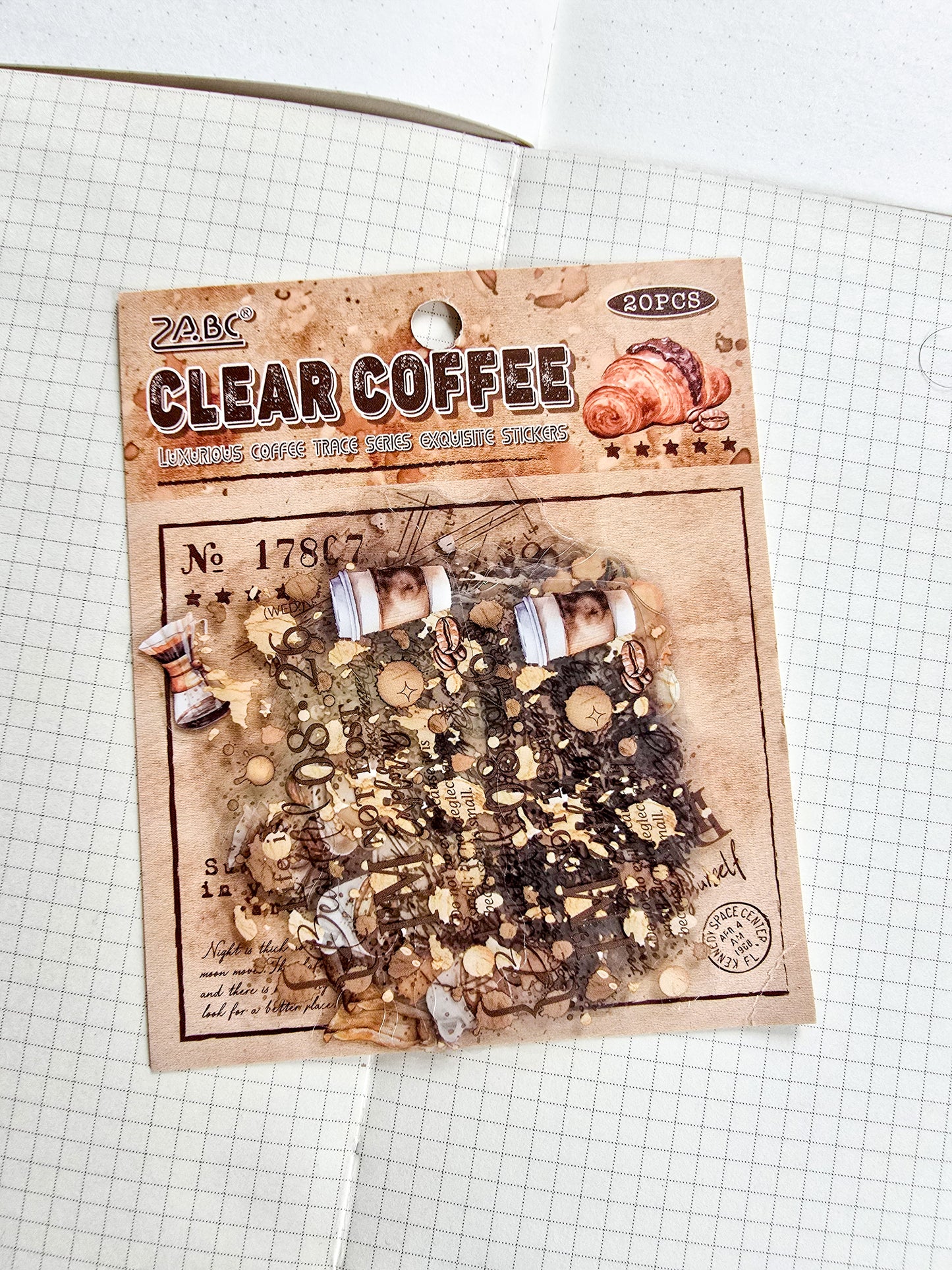 NXKJ-605 | CLEAR COFFEE LUXURIOS COFFEE TRACE SERIES EXQUISITE STICKERS 20 PCS | 70*70mm