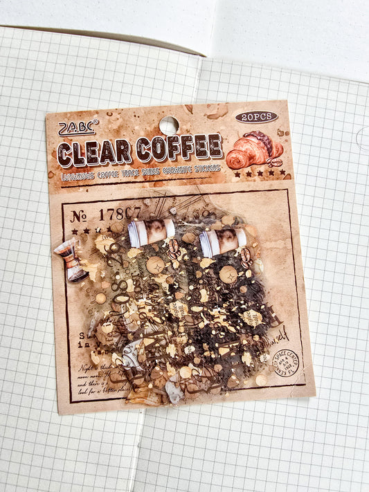 NXKJ-605 | CLEAR COFFEE LUXURIOS COFFEE TRACE SERIES EXQUISITE STICKERS 20 PCS | 70*70mm