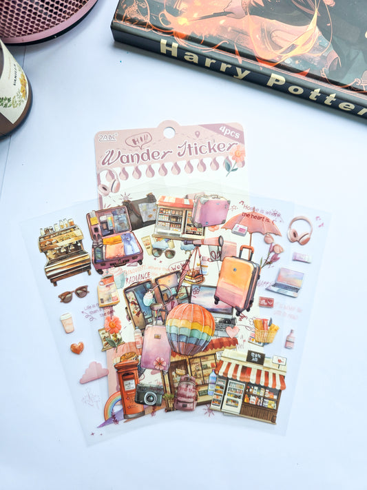 LTXQX-402 | Wander Sticker Travel Theme Sticker| PET | Pre cut Sticker |  4pcs Sticker set | 150* 100mm
