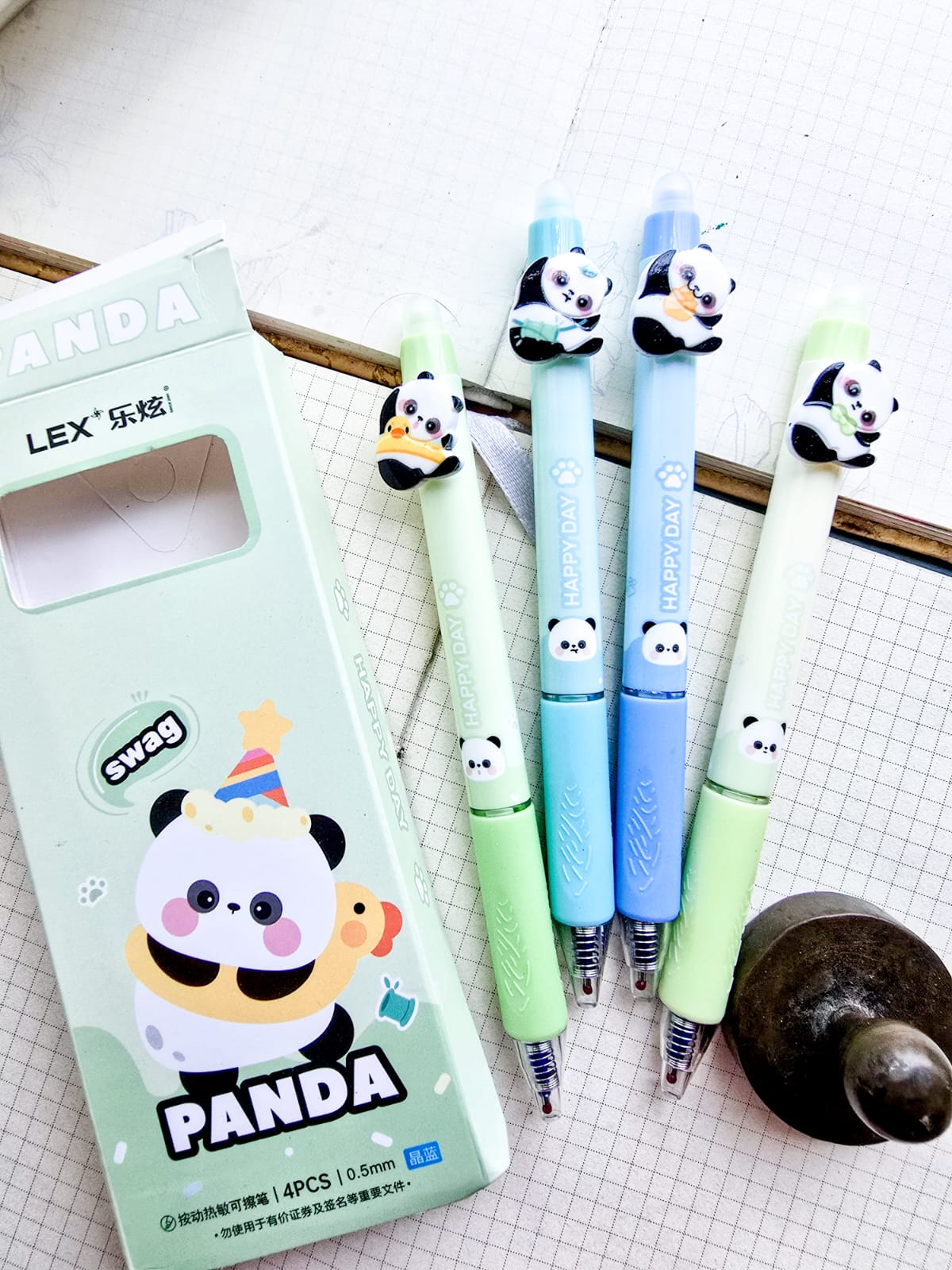 K9114 | 4Pcs | Kawaii Panda Erasable Gel Pen Set