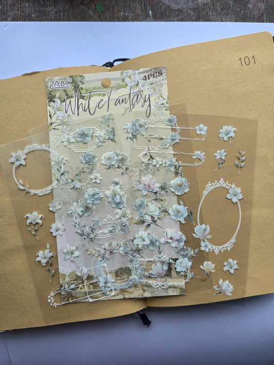 KJHY-603 | Whitet Antasy | PET |  Watercolour Flower Asthetic sticker | 100* 150mm
