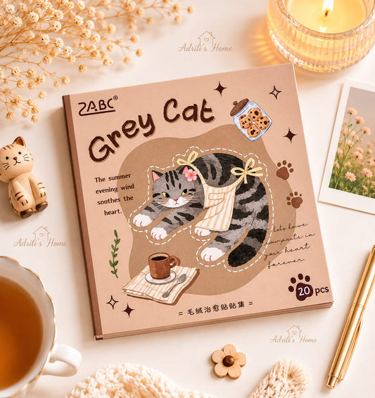 MRZYT-401 |20-Sheet PET Pet Theme Sticker Books Featuring Die-Cut Grey  Cat Designs | 80*80mm .