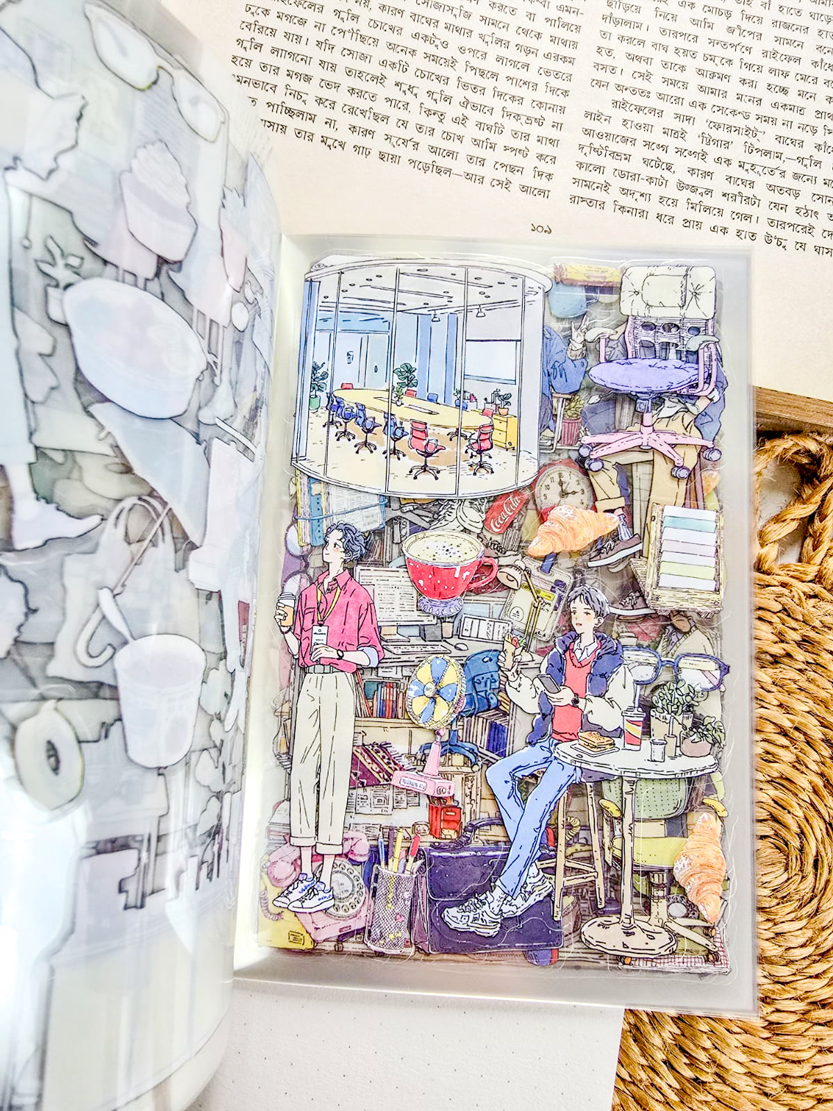 SHBJL-402 | Routine Workoay  Character Sticker Book Over 400 Aesthetic PET Sticker daily-life themed | 100* 150mm 20Pcs