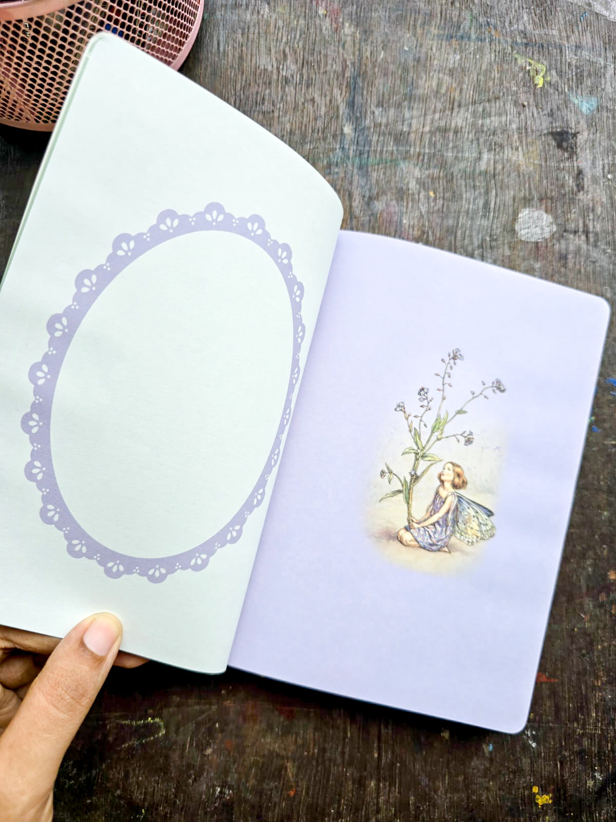 JZA5128-2557 |  Flower Fairies Notebook Features a Vibrant Illustration Titled The Sweet Pea Fairies By Cicely Mary Barker.