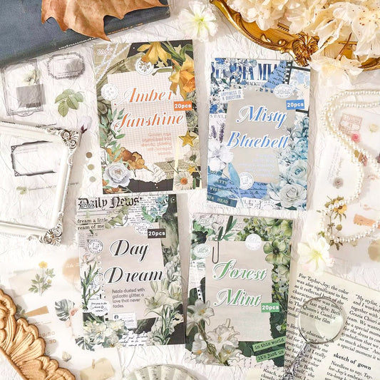 HJYS|G-6|  Deco And Pet Sticker Book |  Retro Floral Theme PET Washi Sticker Book | 20 Sheets 100*150 mm |