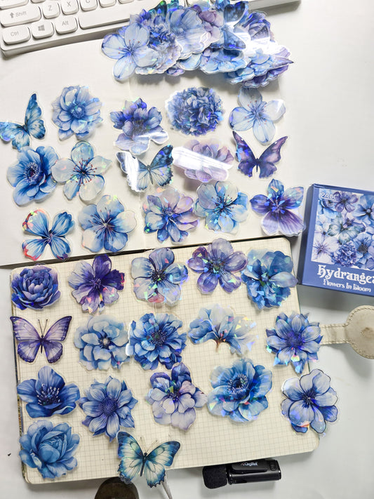 FHRY-606 | Hydrangea Flowers In Bloom PET Sticker  | 60pcs Sticker