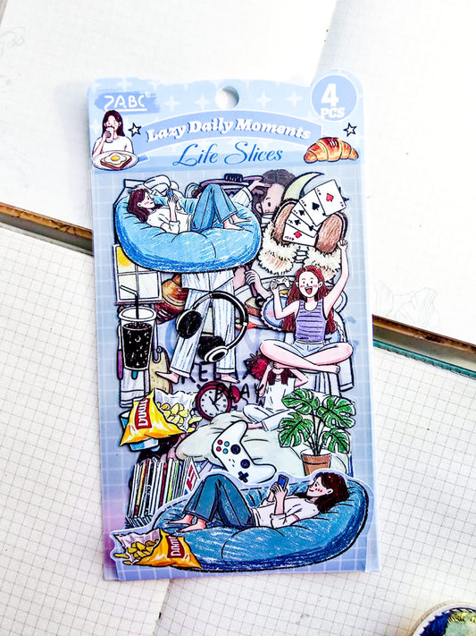 MHSJC - 601 |G9 | PET | Life Slices | Lazy Daliy Moments | 4Pcs | 150mm |