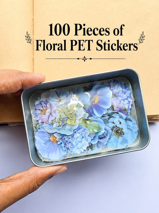 MYSH-403| Azure Lake Vintage Watercolor Flowers | PET | Stickers Box | 100Pcs | 40* 40mm