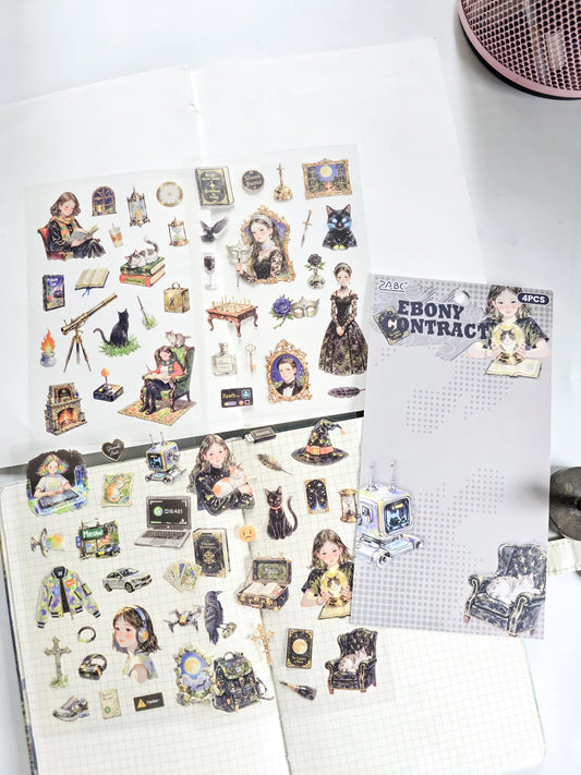 MQQL-606 | EBONY CONTRACT Girls Aesthetic PET  Sticker | 4pcs Sticker | 100*150mm