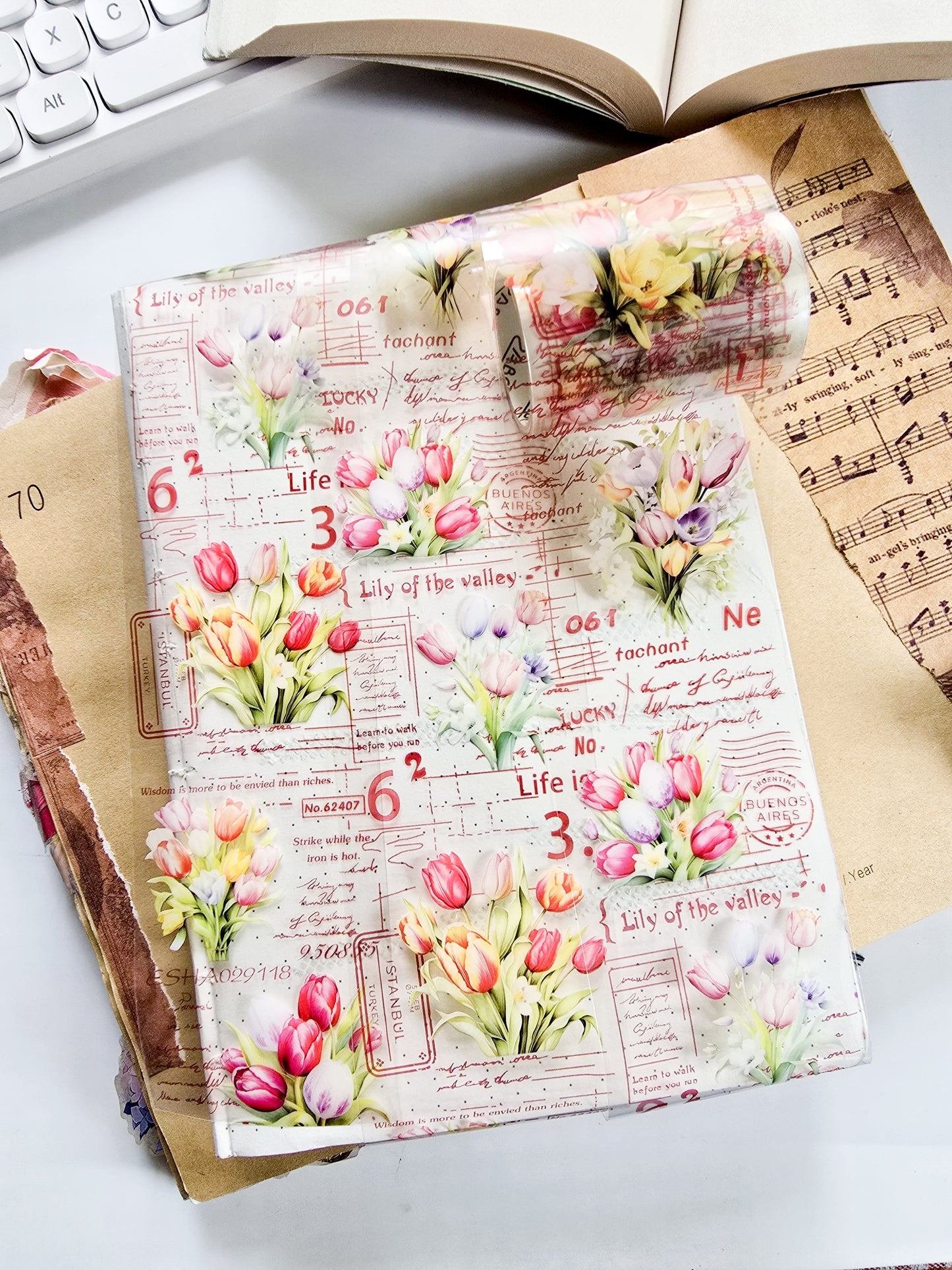 CNHD-201 |South of the city flower chap |  Flower Untic Beauty PET Sticker Roll 1 pcs | 60nm*2m/380mm