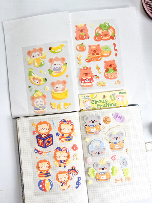 TMTY-603 | PET | Cute Sticker|Kawaii |Circus Fruites| 4 Pcs Sticker | 150*100mm