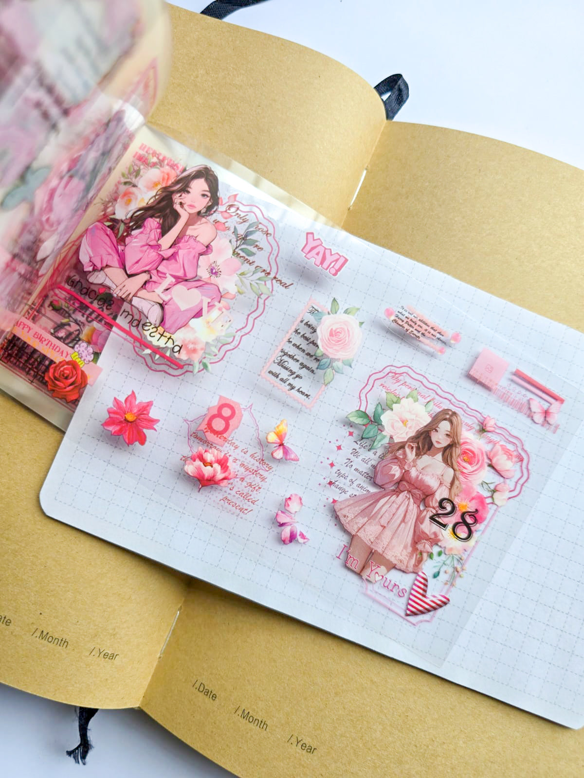 SNTT-401 | Sweet Girl Aesthetic 20pcs Set Sticker book | PET | Junk Journaling And Scrapbooking|