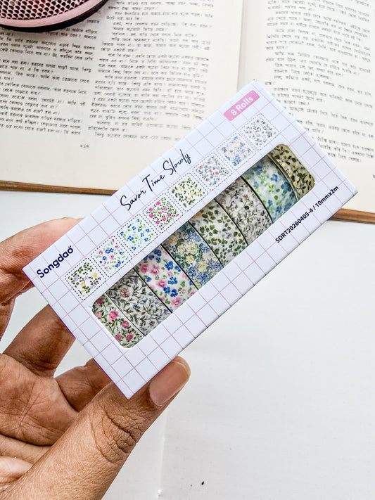 SDRT4054 | Colour Full Flowers Washi Tape Set containing 8pcs Rolls Of Decorative Masking Tape10mm×2mm×8
