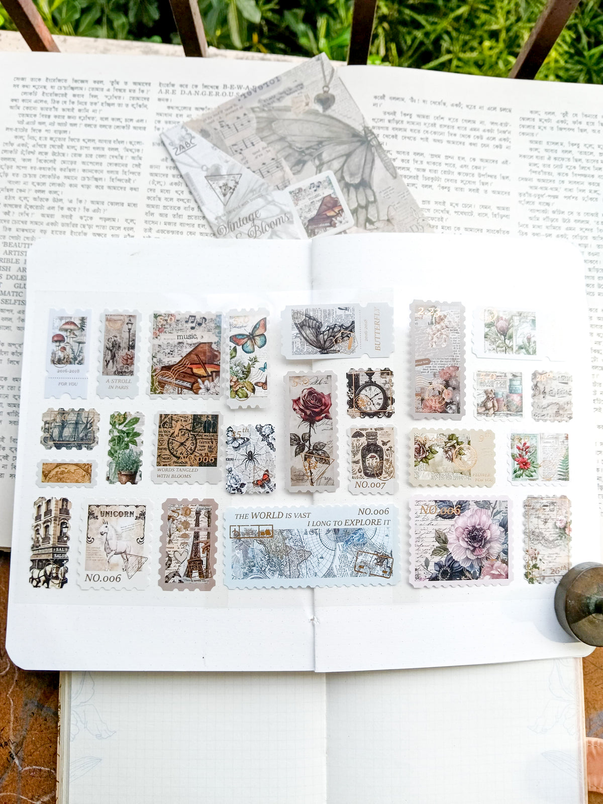 HJSGJ-604 |Vintage & Blooms Flower Letter Collection Time Stamp Sticker Album 3pcs |100* 150mm