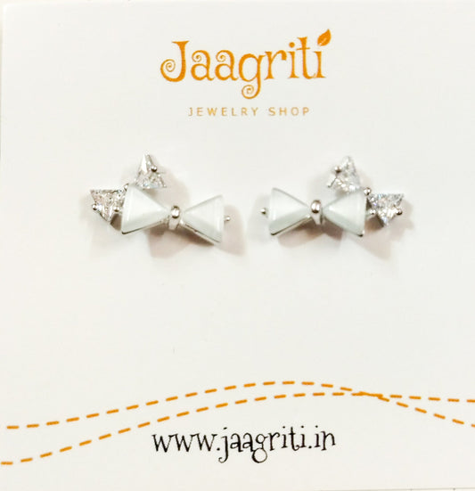 Silver Diamond Bow Design Earring