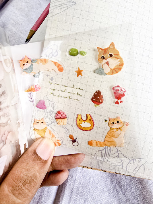 MRZYT-402| 20-Sheet PET Pet Theme Sticker Books Featuring Die-Cut Sun  Cat Designs | 80*80mm .