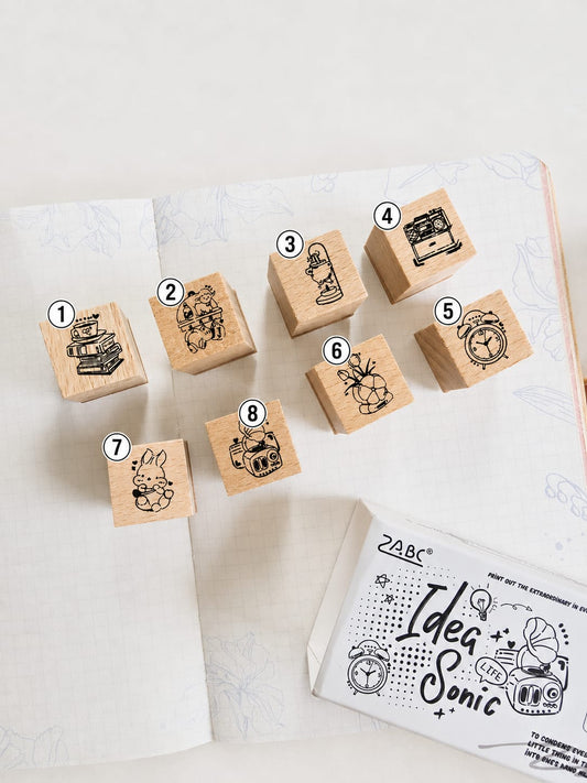 MKQX - 404 | SAMVARDHAN 1PCS Vintage Wooden Rubber Stamps With Themed Doodle Icons For Journaling |