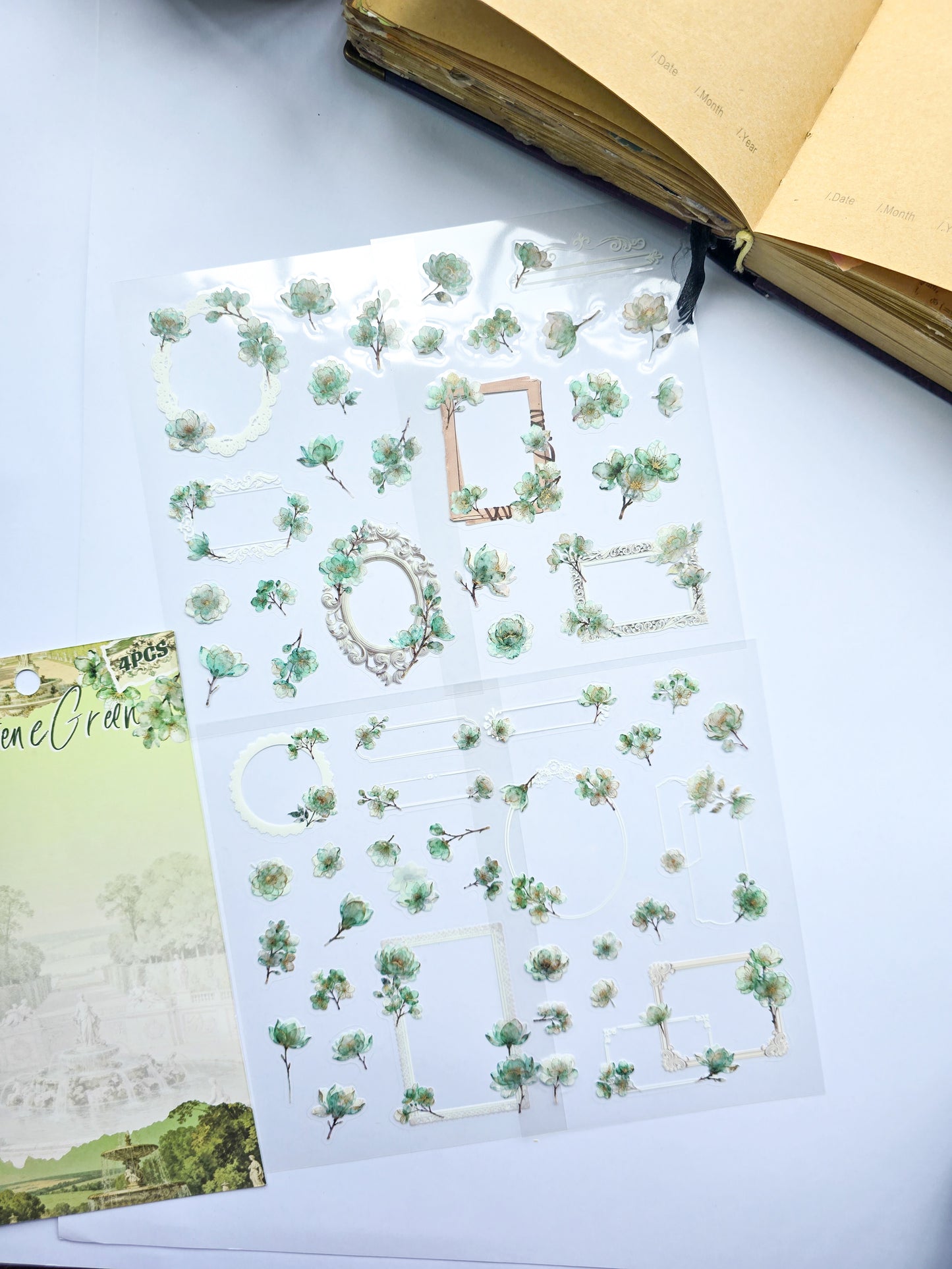 KJHY-605 | Selene Green | PET |  Watercolour Flower Asthetic sticker | 100* 150mm
