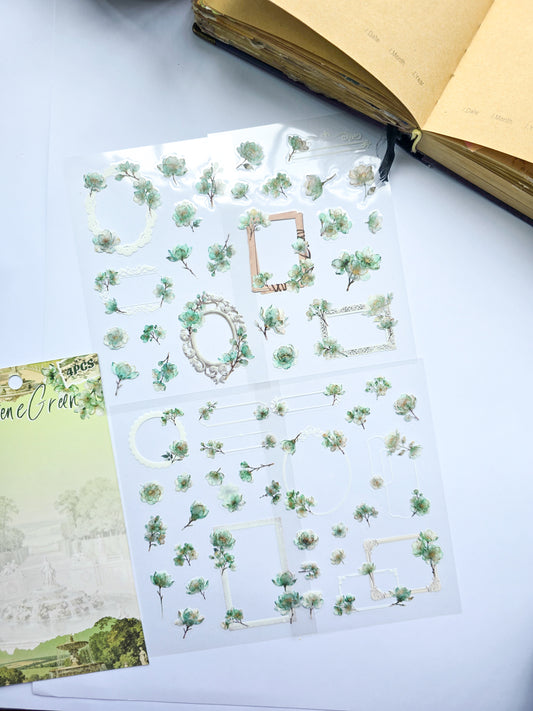 KJHY-605 | Selene Green | PET |  Watercolour Flower Aesthetic Sticker | 100* 150mm