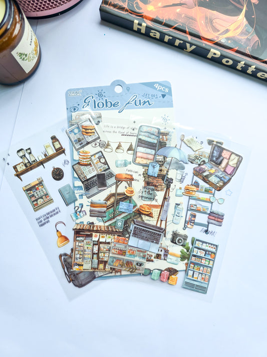 LTXQX-403 | Globe Fun Travel Theme Sticker PET | Pre cut Sticker |  4pcs Sticker set | 150* 100mm
