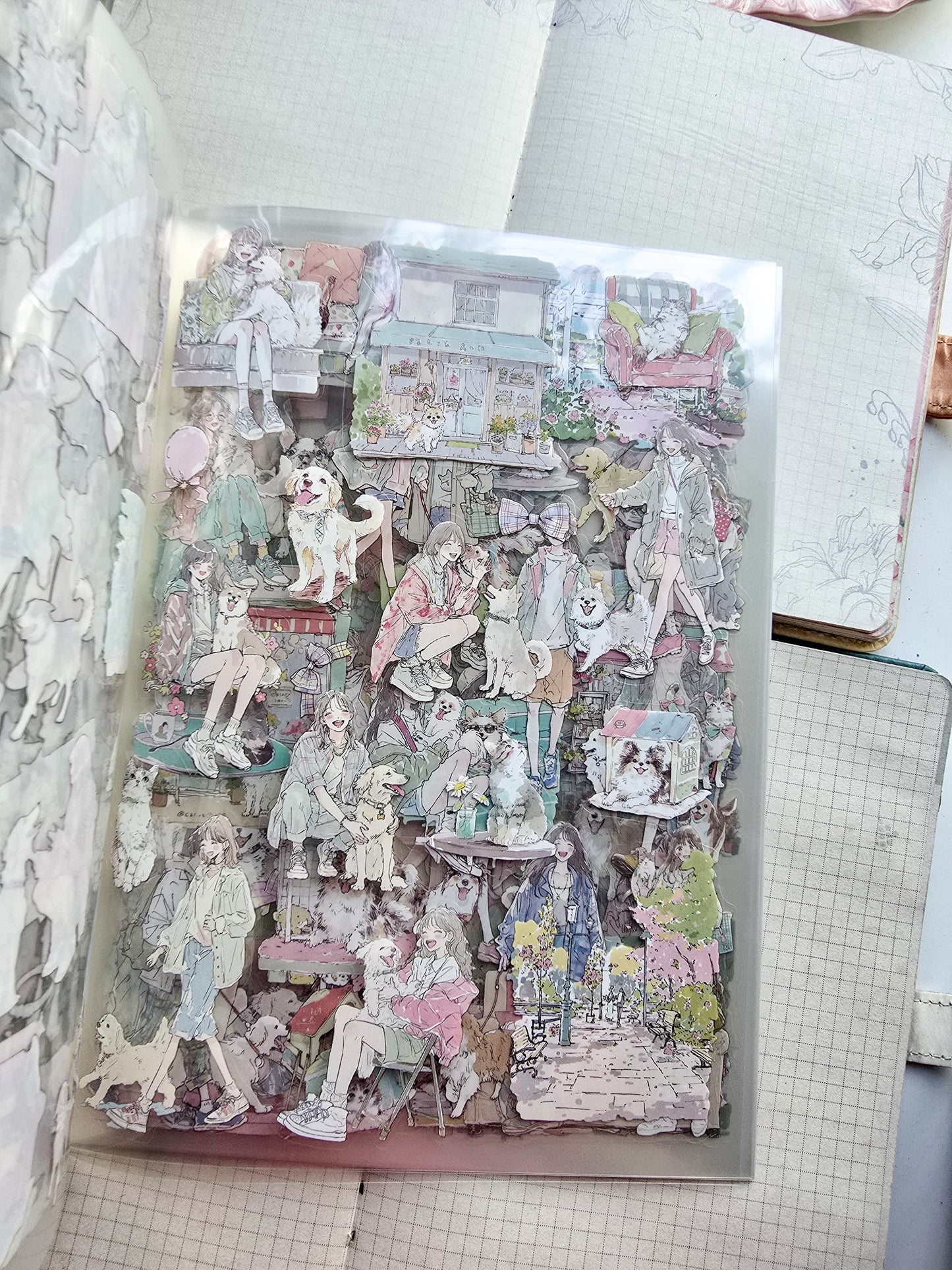 QYSHL-401 PLUSH MINT| Lifestyle Girl Pet Sticker Book| Comfortable Life Dairy Green Theme|167*235mm 20 Pcs