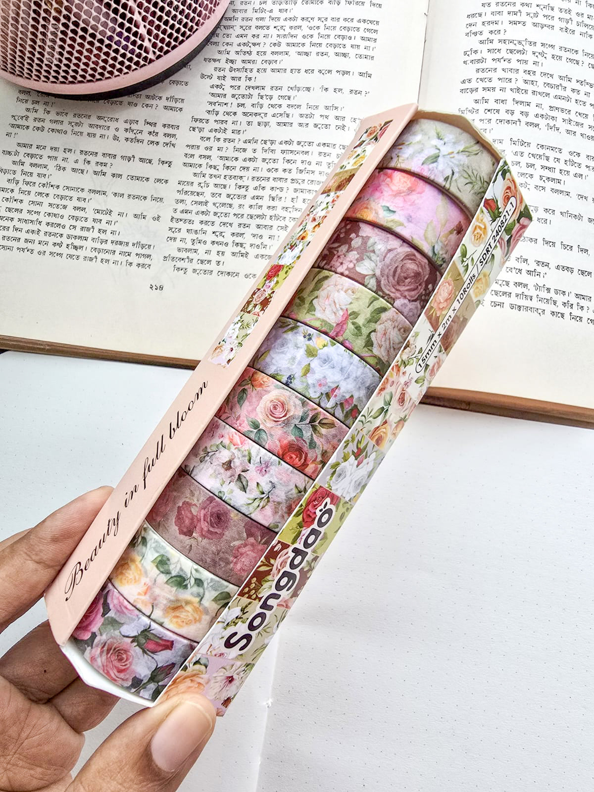 SDRT8211 | Beauty In Full Bloom Colour Full Flowers Washi Tape 10pcs Rolls 15mm*2mm|