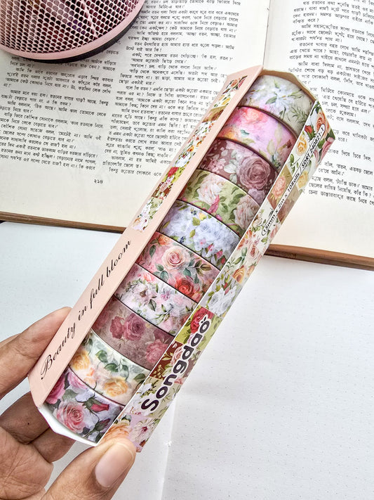 SDRT8211 | Beauty In Full Bloom Colour Full Flowers Washi Tape 10pcs Rolls 15mm*2mm|