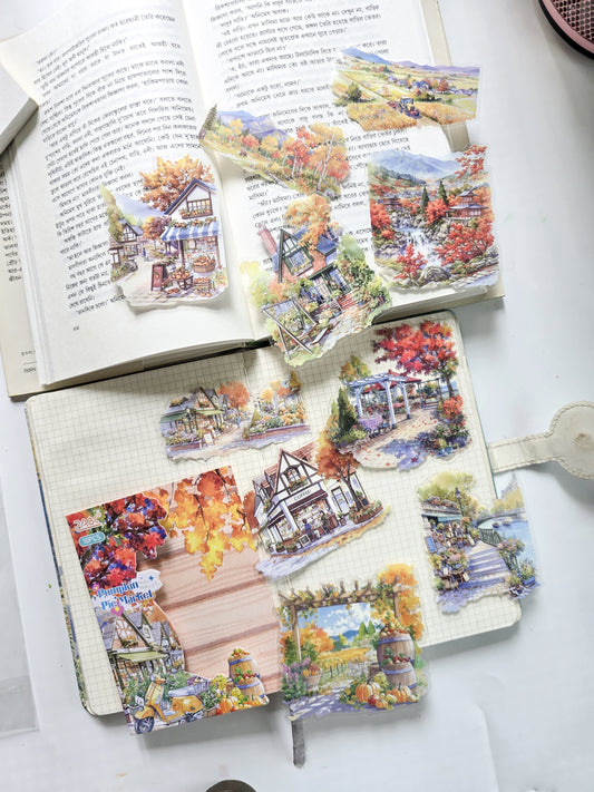 SSQH-403 | Scenery |  PET | Sticker | Pumpkin Pie Market| 10 Pcs | 40*89mm