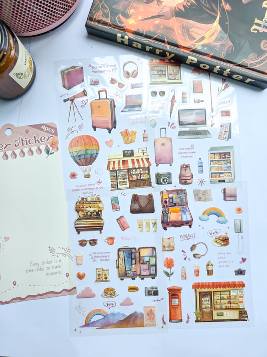 LTXQX-402 | Wander Sticker Travel Theme Sticker| PET | Pre cut Sticker |  4pcs Sticker set | 150* 100mm
