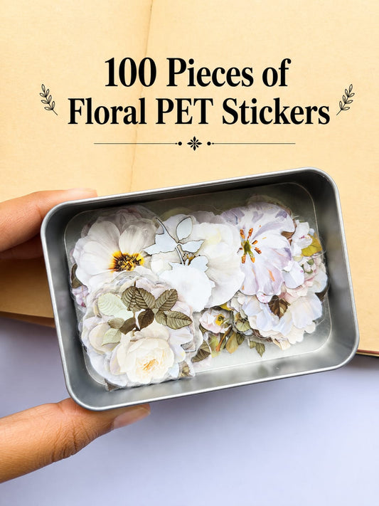 MYSH-401 |  White Elegance Vintage Watercolor Flowers | PET | Stickers Box | 100Pcs | 40* 40mm