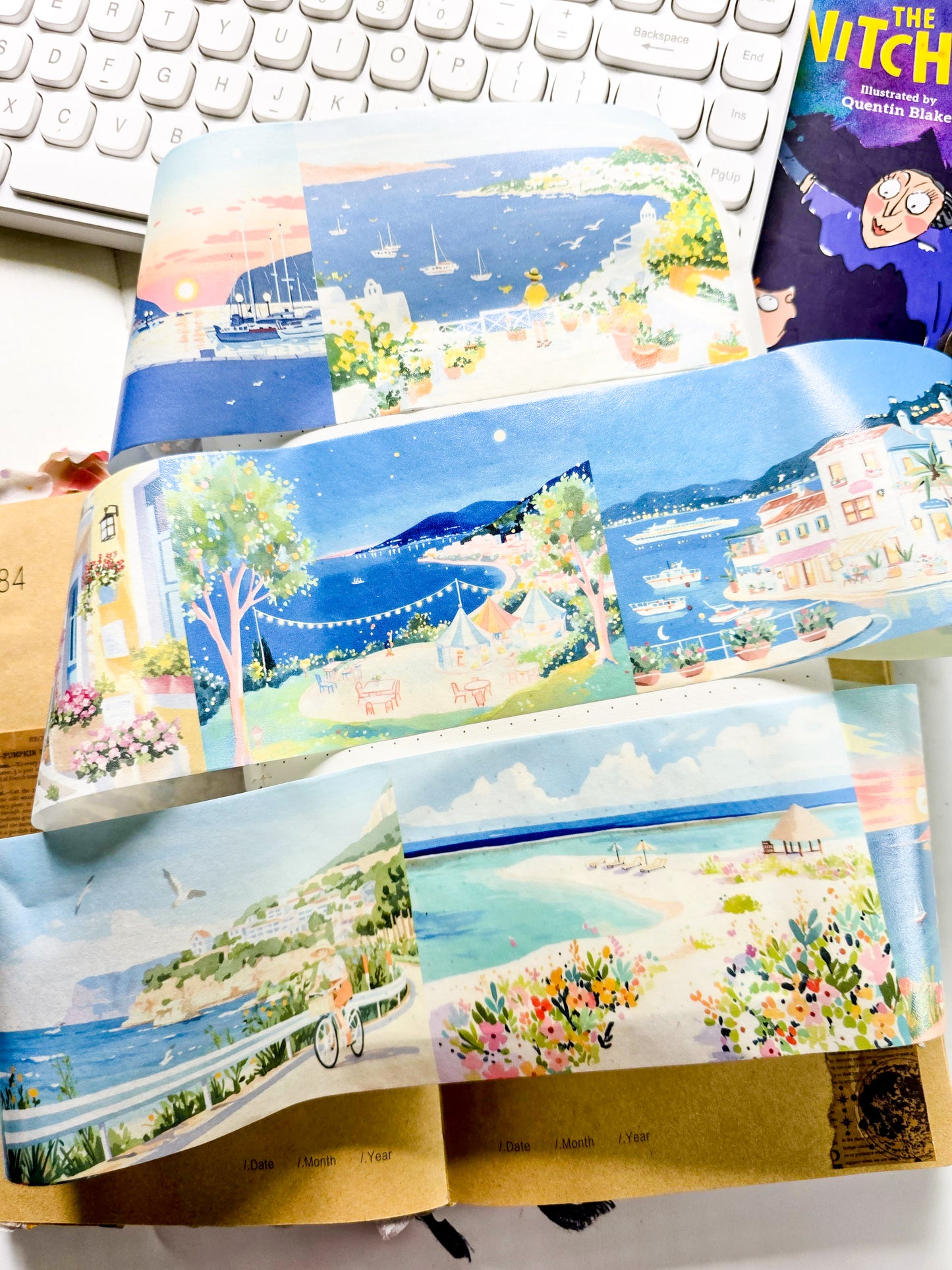 QQJG-202 | Dreamy City Scenery  washi tapes | The Tape Rolls Feature Aesthetic Landscape Designs Including A Iighthouse And Urban Scenes |