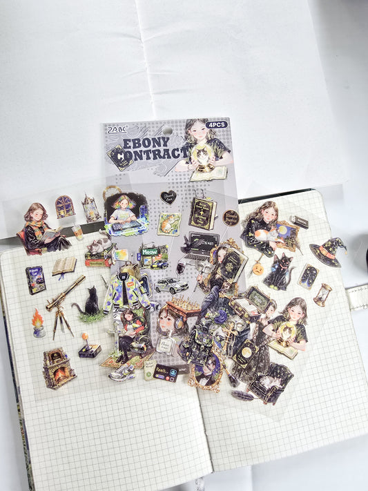 MQQL-606 | EBONY CONTRACT Girls Aesthetic PET  Sticker | 4pcs Sticker | 100*150mm