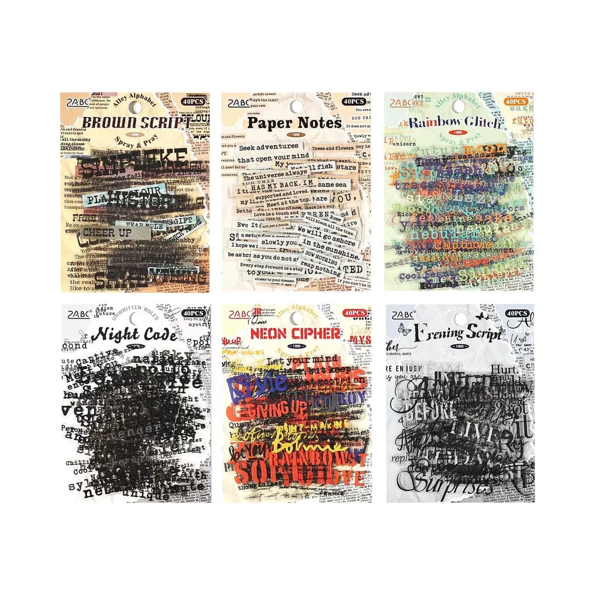 | 40Pcs English Text Theme PET Stickers |
