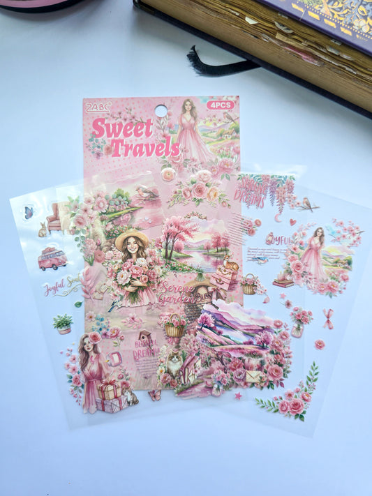 FYQL-601 | Sweet Travels Girls Flower Aesthetic PET Sticker | 100*150mm