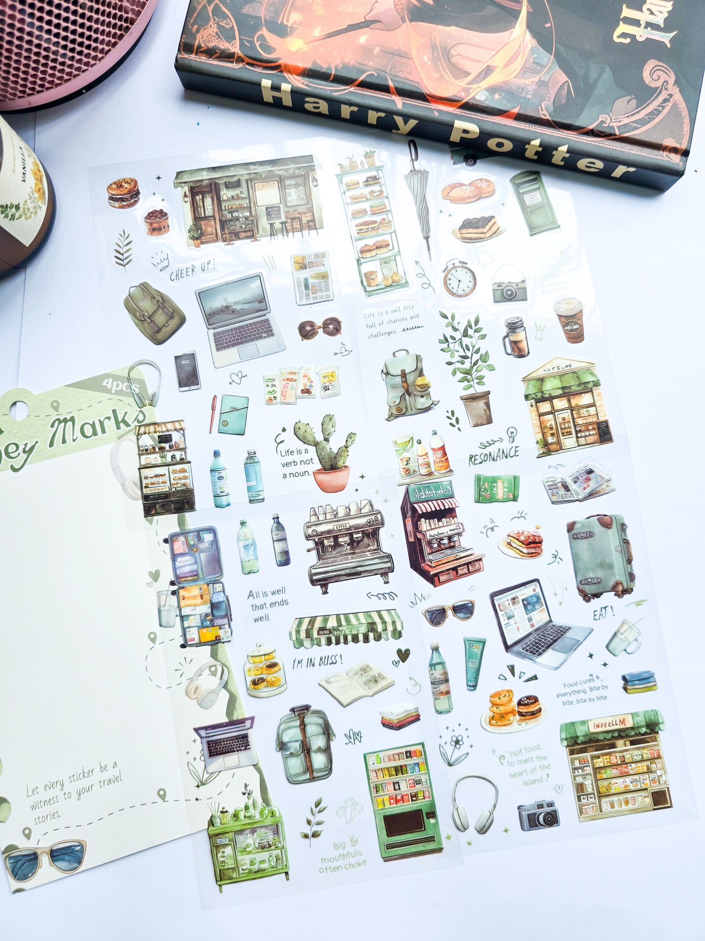 LTXQX-401 | Journey Marks Travel Theme Sticker|  PET | Pre cut Sticker |  4pcs Sticker set | 150* 100mm