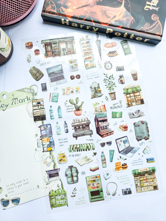 LTXQX-401 | Journey Marks Travel Theme Sticker|  PET | Pre cut Sticker |  4pcs Sticker set | 150* 100mm